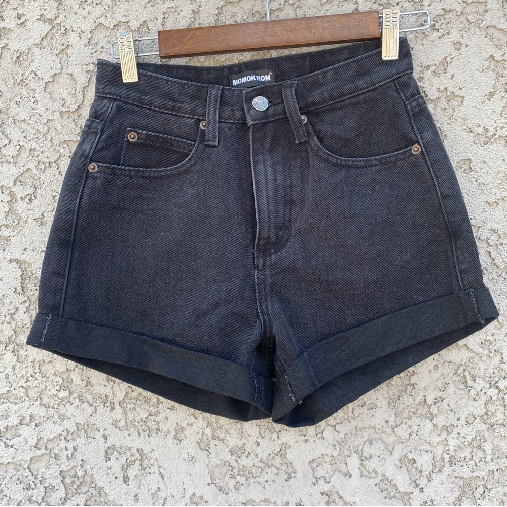 MOMOKROM Washed Black Roll Hem Mom Shorts - Picture 9 of 9